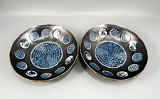 Kotobuki Japan Stoneware Black Blue Rice Soup Shallow Bowl 6.5" Set of 2