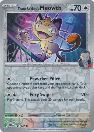 TEAM ROCKET'S MEOWTH 149/182 DESTINED RIVALS POKEMON (REVERSE HOLO, NM)