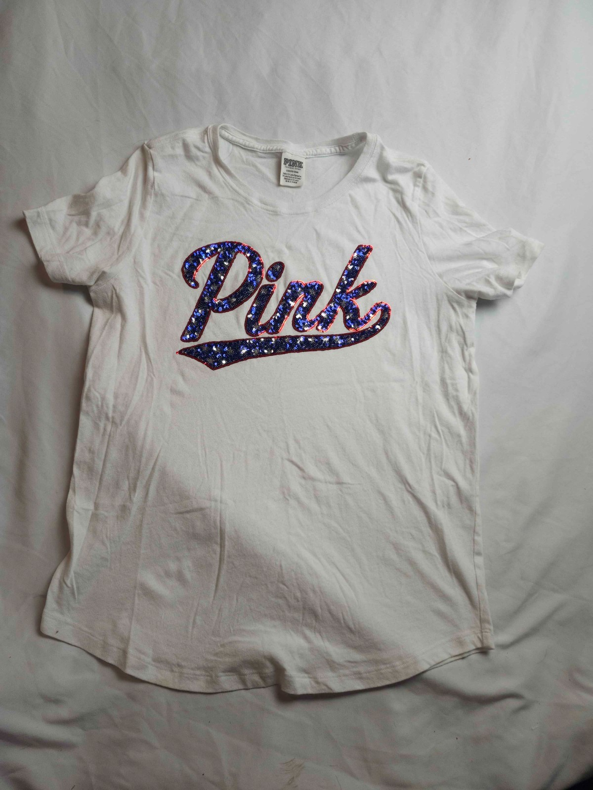 Pink  Victoria's Secret Shirt Womens L White Sequin Athleisure Party Y2K Revival