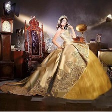 Sparkly Gold Princess Quinceanera Dresses Appliques Tiered Sweetheart Sweet 16