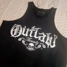 Outlaw Threads Mens 2XL Tank Shirt Double Sided Y2K Graffiti Streetwear Black 