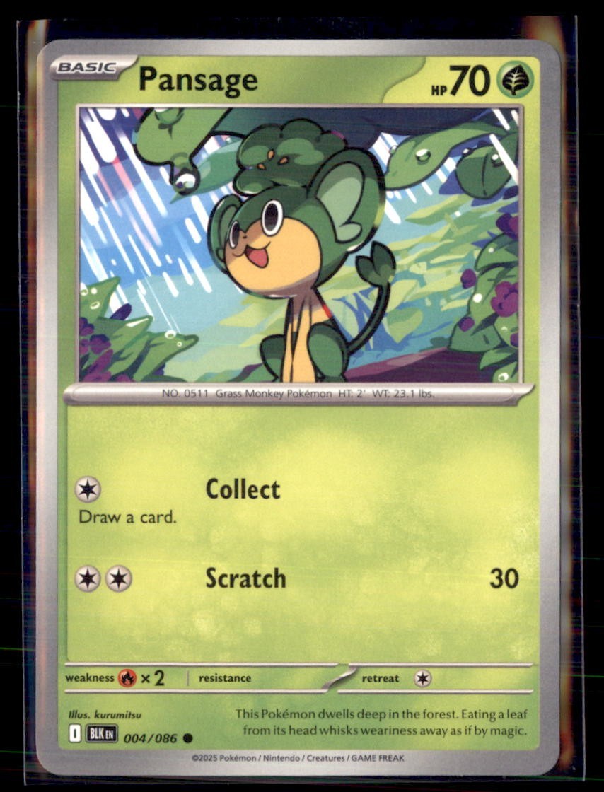 Pokemon Pansage Black Bolt BLK 004/086 Non Holo 4 Card Lot
