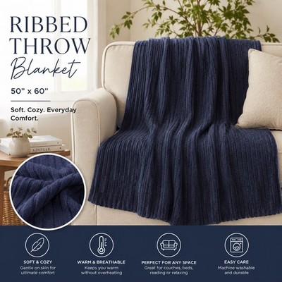 NWT Threshold by Studio McGee throw blanket 50 x60  Navy Blue 