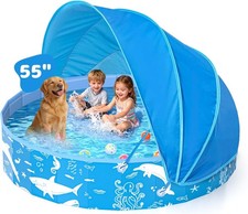55 Large Kids Pool Baby Pool W/ Canopy Pools Kids UPF 50 Pool Shade kiddie Pool
