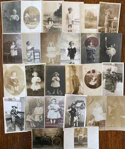 CHILDREN INFANTS BABIES WITH TOYS 26 Antique c1920 Real Photograph PostCards