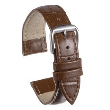 Leather Watch Band 16mm Embossed Cowhide Strap with Spring Bars Brown