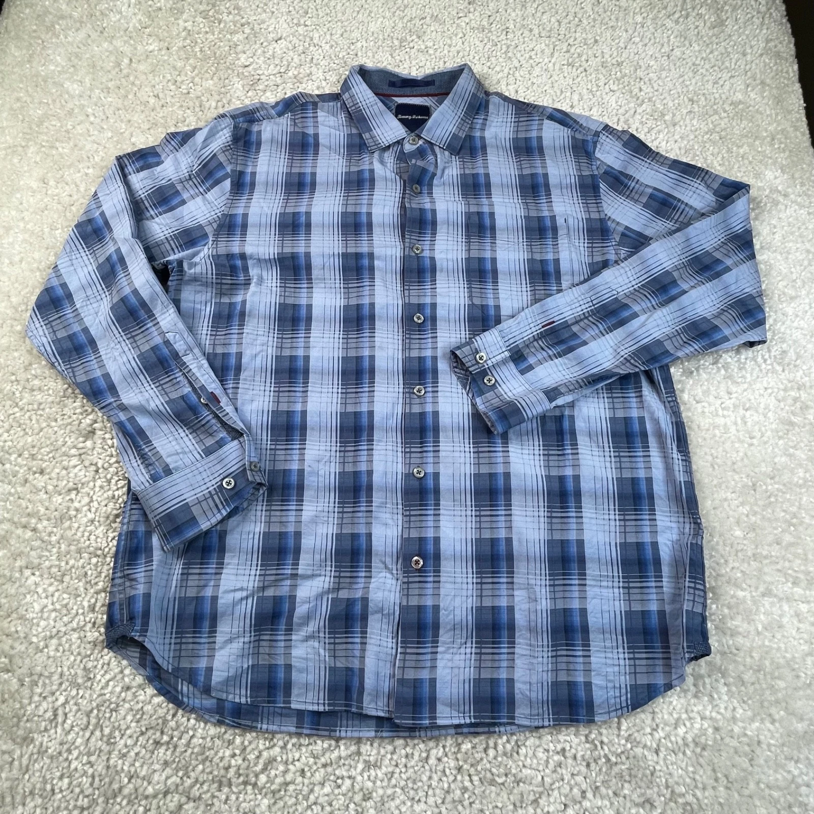 Tommy Bahama Shirt Mens XL Blue Plaid Button Down Long Sleeve Cotton