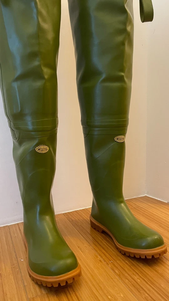 Stivali Di Gomma Superga Tutta Coscia Waders Verde Suola Alpina Taglia 41 - Immagine 2 di 4