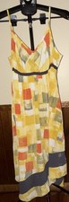 Simply Vera Vera Wang Women’s Yellow Geometric Chiffon Midi Sundress V-Neck L
