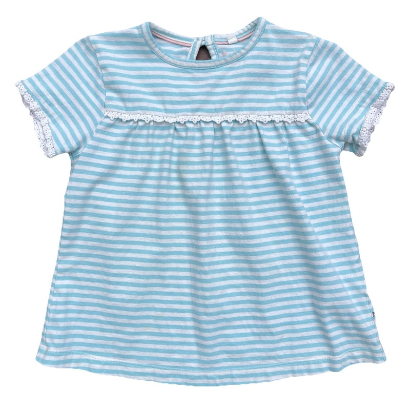 Boden Blue-Stripe Daisy-Trim Jersey Shirt, Girls 6-7Y