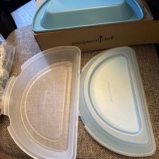 Pampered Chef 101386 Half Pie Set 2 pans 2 lids Oven-safe to 450°F never opened 