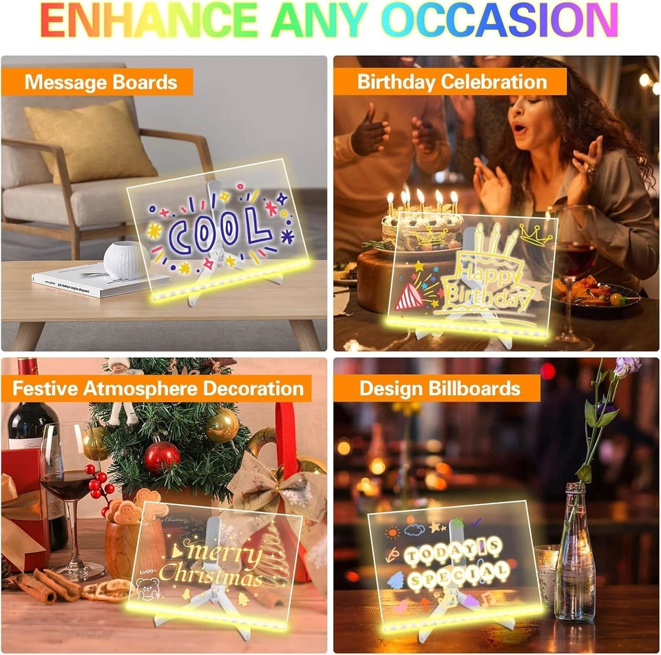 Lavagna Luminosa LED Cancellabile 30x20cm – Lavagnetta Acrilica Trasparente con - Immagine 4 di 4