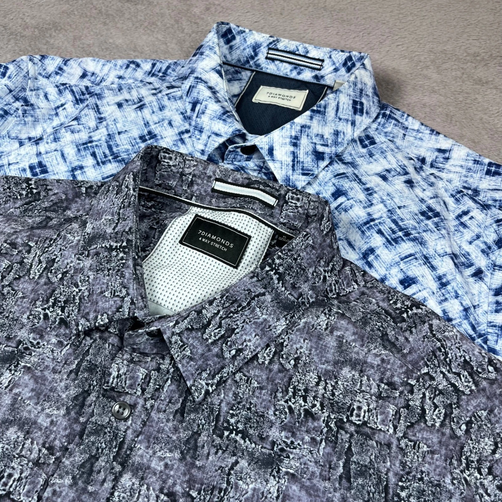 7Diamonds Mens 4 Way Stretch Short Sleeve Button Down Shirt Lot 2 Grey Blue XL
