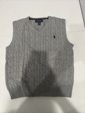 Polo Ralph Lauren Kids V-Neck Cable Knit Sweater Grey - Size M 10-12