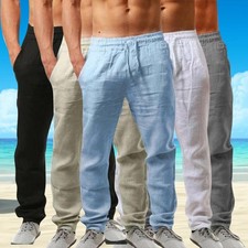 Mens Linen Trouser Cotton Harem Casual Pants Loose Baggy Drawstring Yoga Long