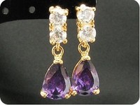 Steine Und MinéRaux. Ohrringe Amethyst 2X10 MM Vergoldet 18 K