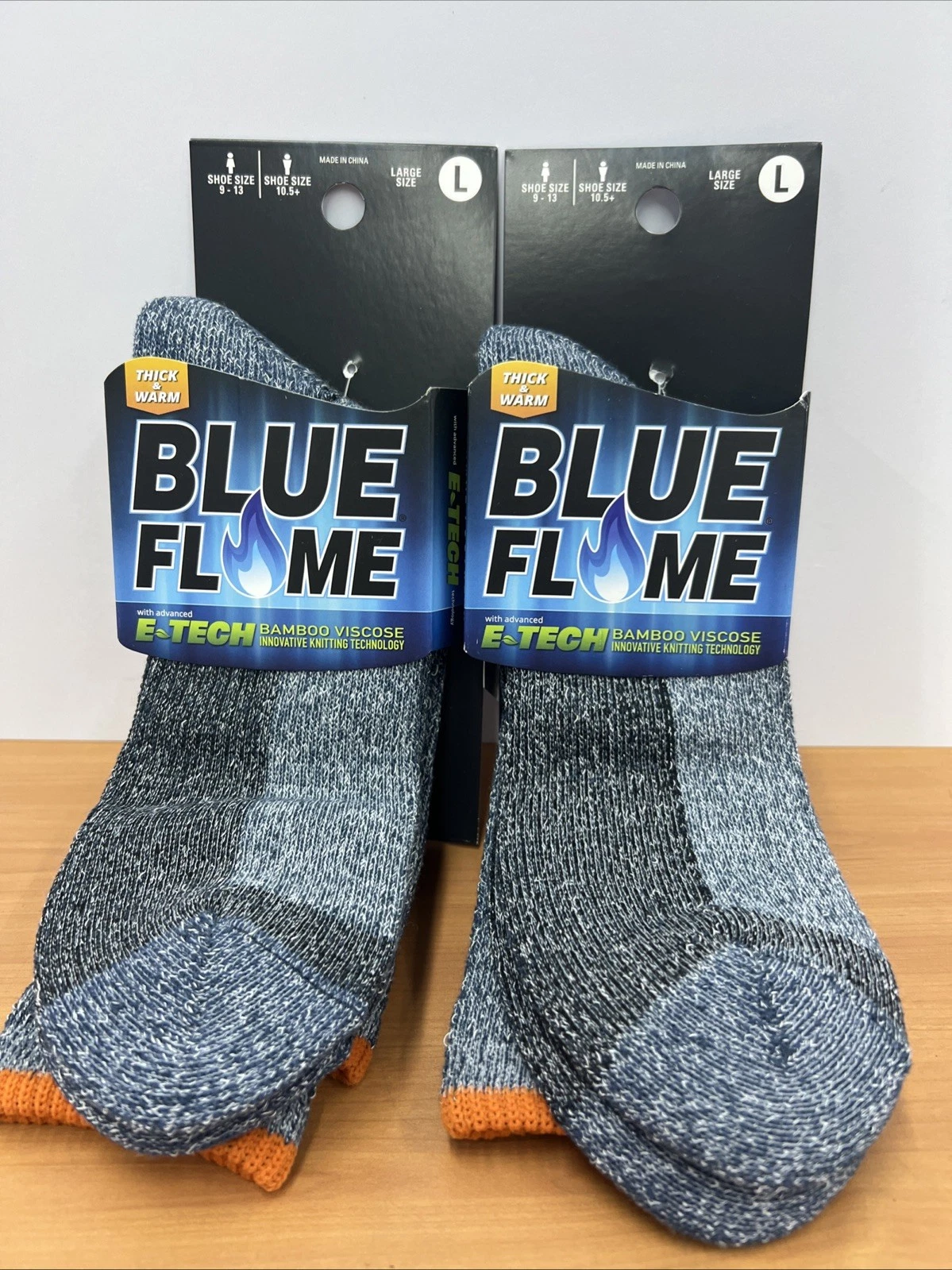 2-PAIR BLUE FLAME CREW SOCKS, MEN'S 9-13