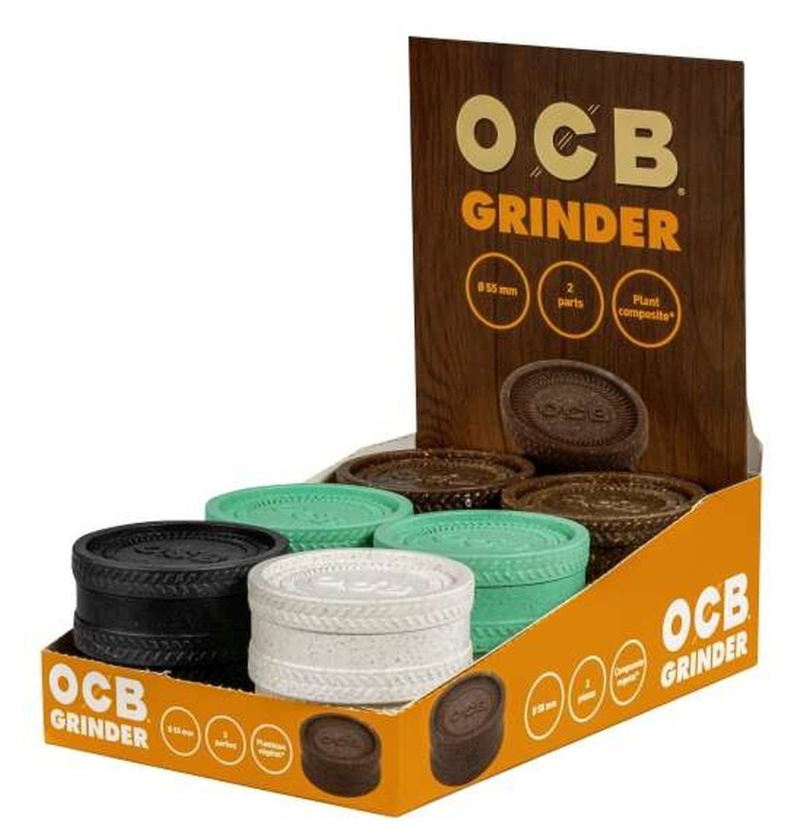 OCB GRINDER NO.1 55MM 2 PARTS PLANT COMPOSITE HERB / SPICE GRINDER X1