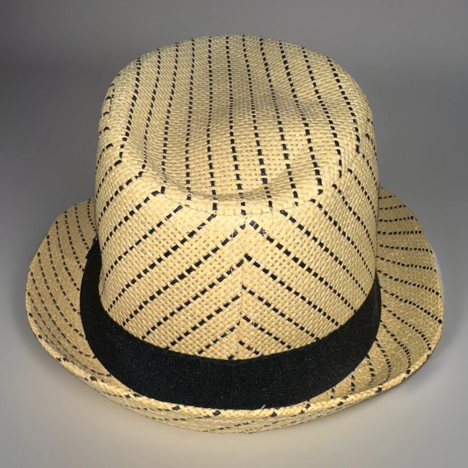 Panama Jack Sports Fedora Paja Geométrica y Banda Negra Bronceada y Negra Usada en Excelente Condición Grande Foto 4 de 4