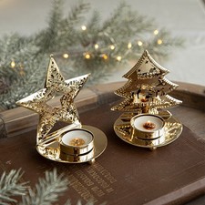 1pc Christmas Candle Holder Decor Star Christmas Tree Candle Tray Ornament Retro