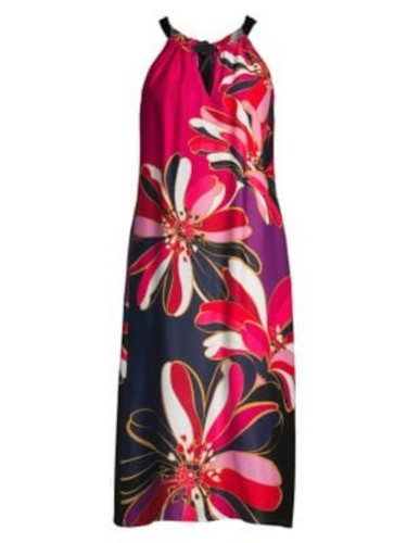 TRINA TURK Womens Pink Floral Sleeveless Halter Below The Knee Shift Dress 0