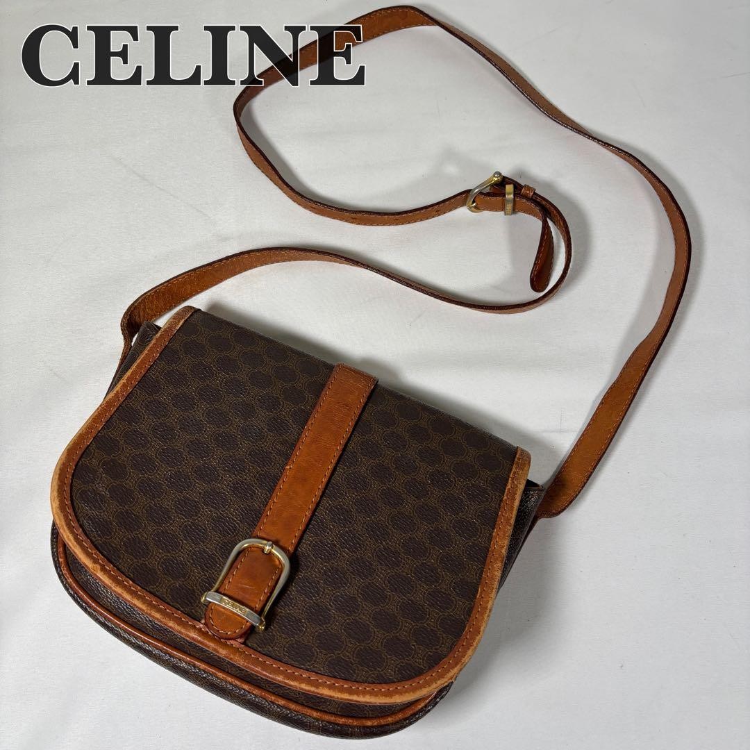 Celine Shoulder Bag Crossbody Macadam Leather Gold Hardware Brown