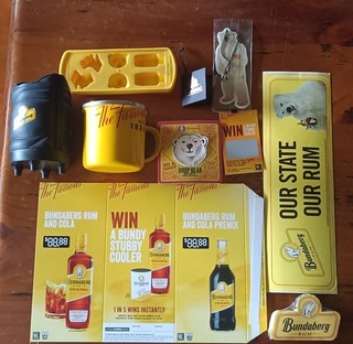 Bundaberg Rum 10pc Barware Set Mug Stubby Cooler Ice Tray Scratch Sticker Coast