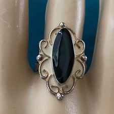 Vintage 925 Sterling Silver Black Onyx Ornate Scroll Band Ring Size 8