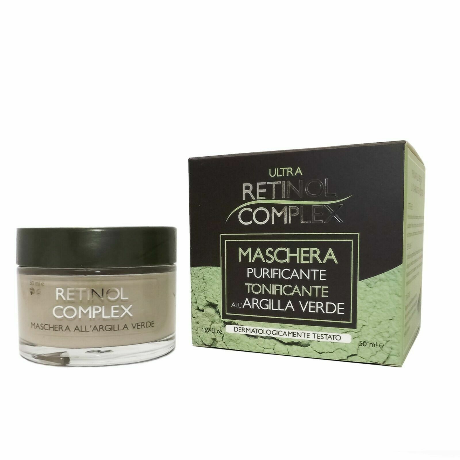 MASCARILLA FACIAL DE ARCILLA VERDE, CON EXTRACTOS NATURALES, RETINOL COMPLEX