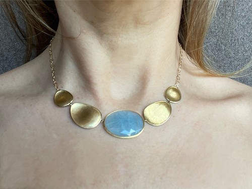 Iconic Marco Bicego 18K gold and aquamarine Lunaria necklace, brand new - Picture 9 of 16