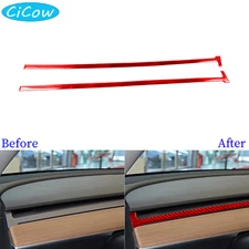 2x Co-pilot Dashboard Trim Strips For Tesla Model 3/Y 17-22 Red Carbon Fiber