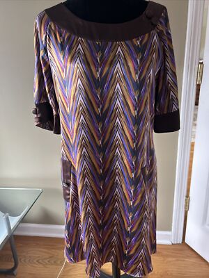 Calypso St. Barth Silk Dress Retail $290 brown purple chev pattern short sleeve