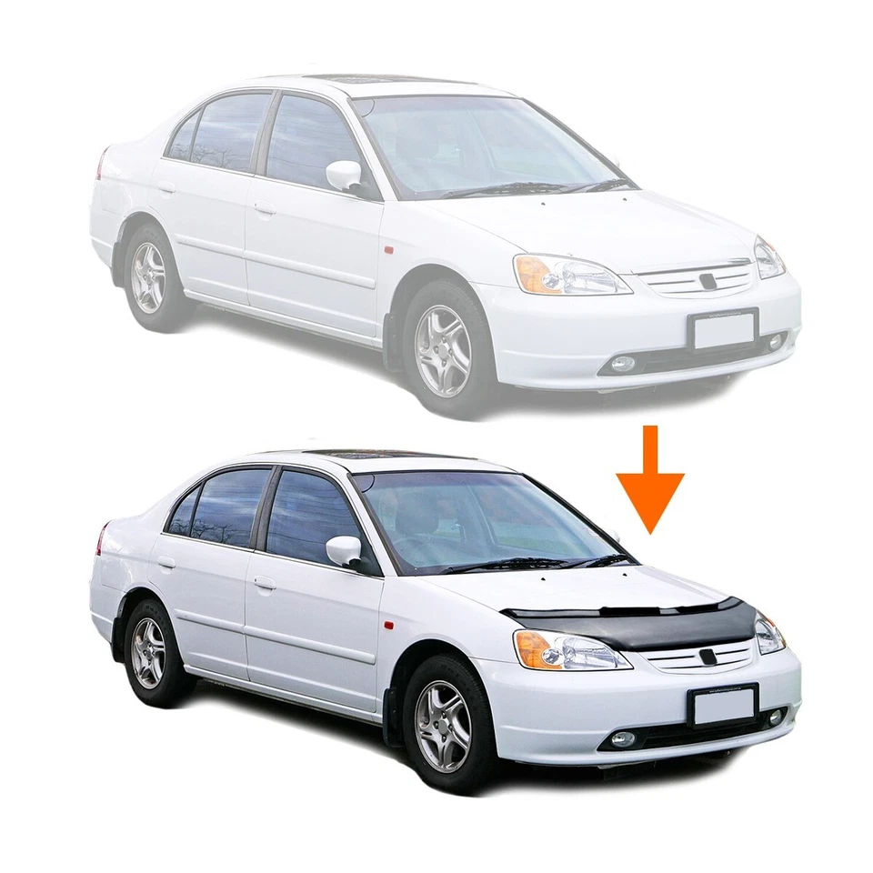 Black Car Bonnet Hood Bra For Honda Civic 2001-2006 Protector Mask Cover - Изображение 2 из 4