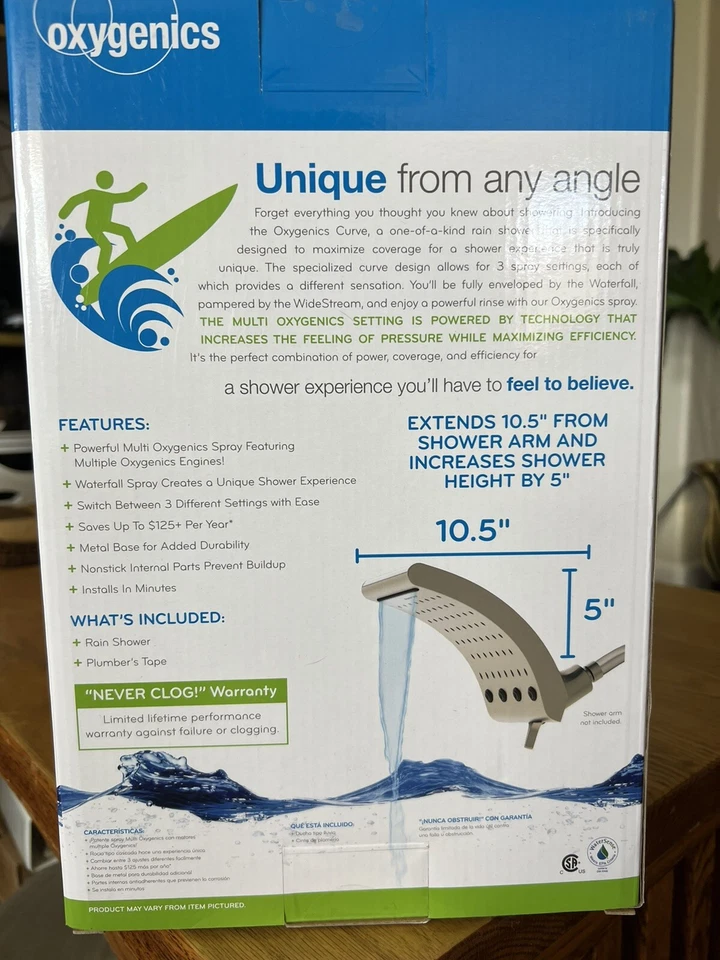 Cabezal de ducha de lluvia Oxygenics 43588 curva níquel cepillado 3 rociadores 1,8-GPM ¡NUEVO! Foto 3 de 4