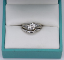 14K White Gold Diamond Engagement Ring CUSTOM Wedding Band Size 3.5