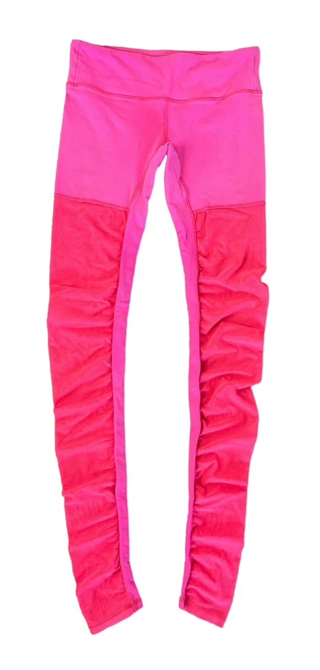 Leggings ALO YOGA Azalea Diosa Malla Crujiente Brillante Neón Rosa Caliente Coral Talla S Foto 2 de 4