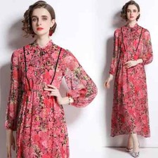 vestito abito donna elegante morbido elegante rosso colorato fiori GIPSY 12884