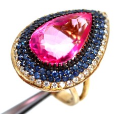 925 Silver 13 x 20 MM. Pink Mystic Topaz, Sapphire, Zircon Vintage Ring Size 6.5
