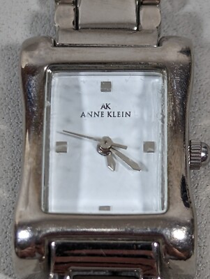 Anne Klein White Dial Silver Tone Rectangle Case Link Bracelet Band Watch