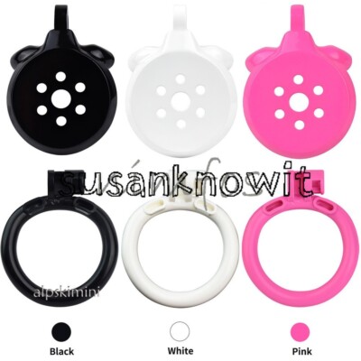 3 Colors Small Resin Flat Cage Lock Chastity Cage Device with 4 Sizes Arc Rings