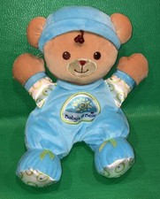 Fisher Price Baby's 1st Bear Rattle Doll Brilliant Basics Blue/Aqua Green Teddy