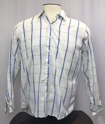NYNE Mens Button Up Shirt Long Sleeve Striped Size M Med Flip Cuff - Picture 1 of 5