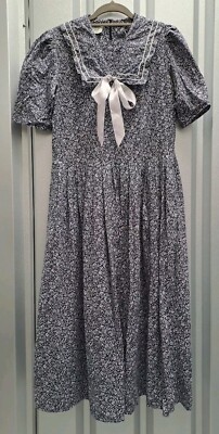 Laura Ashley Vintage Midi Dress Ditsy Floral Sailor Collar Size 14