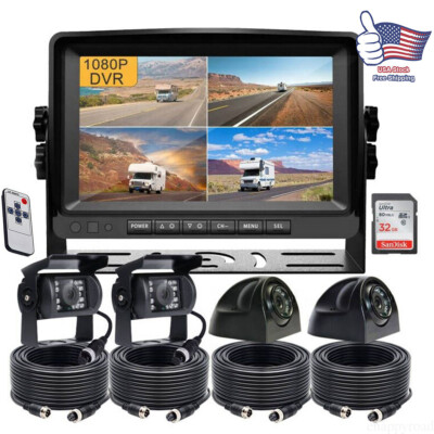 9'' Quad DVR Monitor Split Screen Backup Reversing Camera Kit for Truck Van Bus