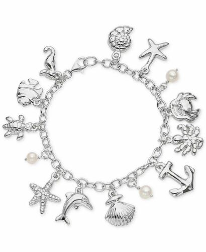 Giani Bernini Imitation Pearl Sea-Life Charm Bracelet in Sterling Silver - Picture 1 of 1