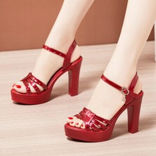 Womens Platform Block High Heel Summer Open Toe Fashion Sandals Buckle Shoes