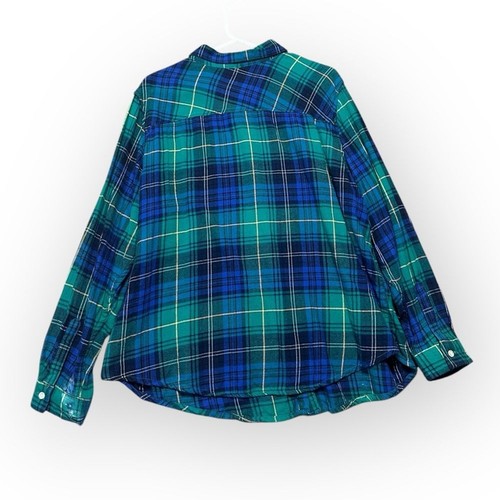 Basic Editions Button Down Shirt Women’s 2X Plaid Green & Blue Top - Picture 2 of 4