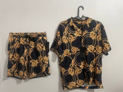 Baroque Gold By Drill Clothing Co. Mens Italian Style Shirt Lions M Short Set