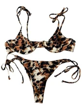Zaful 2 Piece Bikini Animal Print String Bikini Underwire Size 8 Large