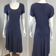 Anthropologie Small Blue Short Sleeve Asymmetrical Hem Midi Shift Shirt Dress